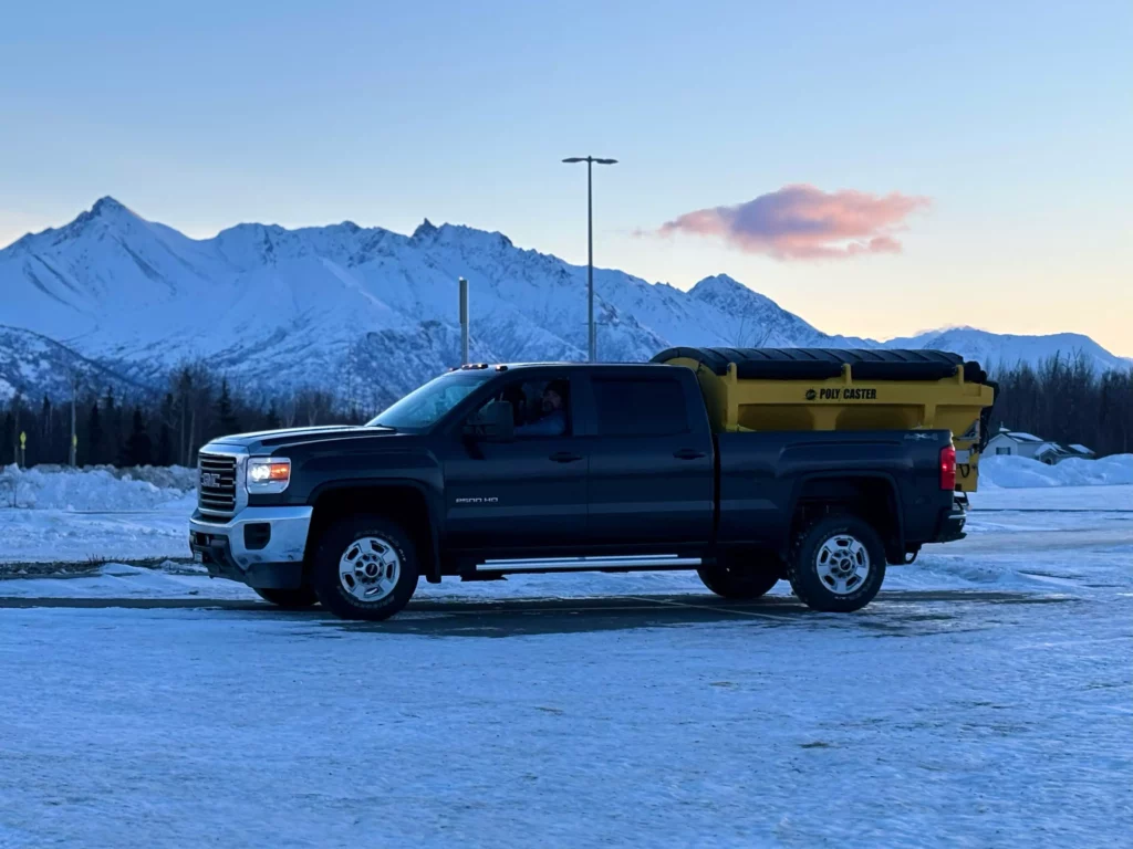 Dubs Services Sanding Icy Driveway in Wasilla Alaska 